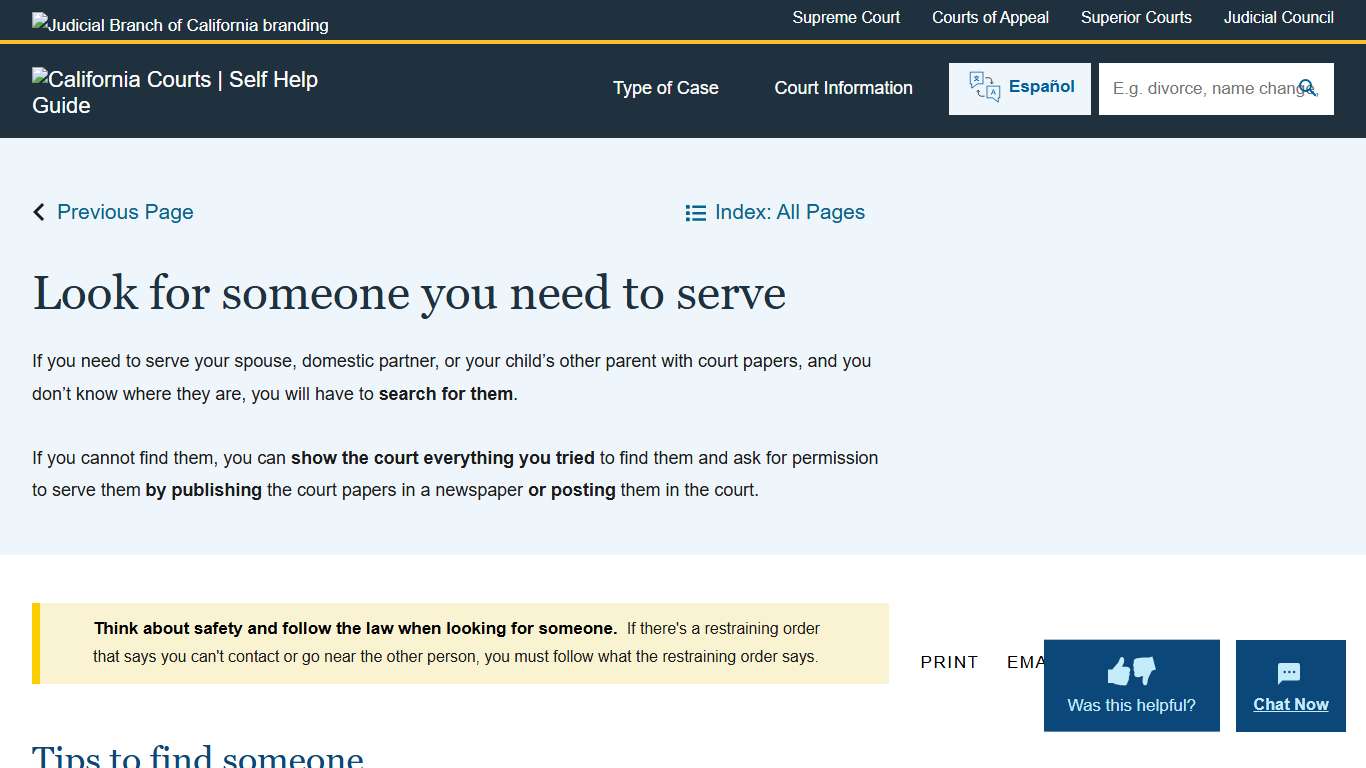 Look for someone you need to serve | California Courts | Self Help Guide